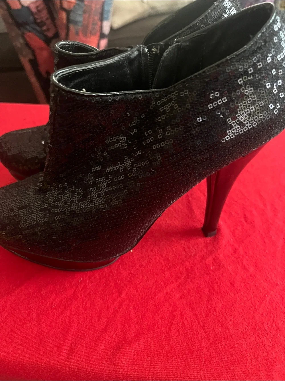 Dream Pairs Black Sequin Ankle Booties with Stiletto Heel